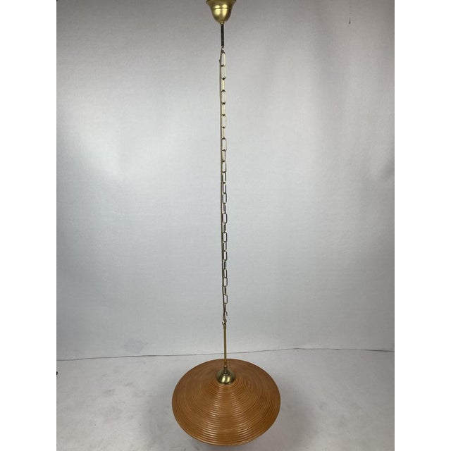 Wood Pencil Split Reed, Rattan, Bamboo & Brass Pendant Lamp, 1970s For Sale - Image 7 of 17