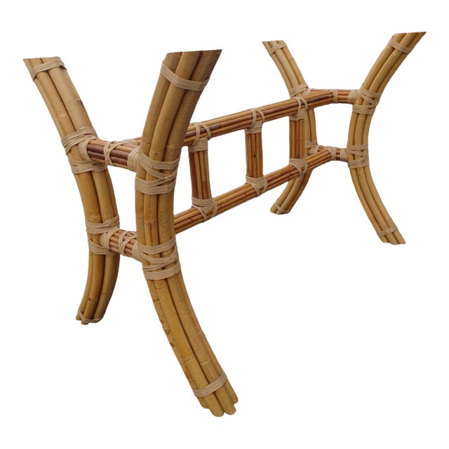 Mid 20th Century Vintage Boho McGuire Style Rattan Dining Table Base For Sale