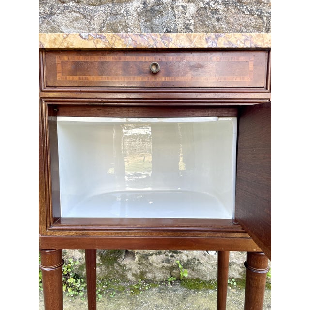 Metal Louis XVI Bedside Table in Marble and Ceramic For Sale - Image 7 of 16