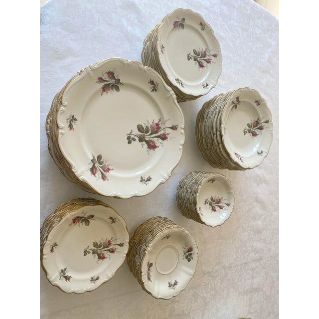 Ceramic Mid 20th Century Rosenthal China Exquisite Moss Rose Pompadour Dinnerware Set- 96 Pieces Mint Condition For Sale - Image 7 of 12