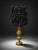 Hollywood Regency Late 19th Century Ornate Gold Table Lamp With Black Textured Statement Shade For Sale - Image 3 of 5