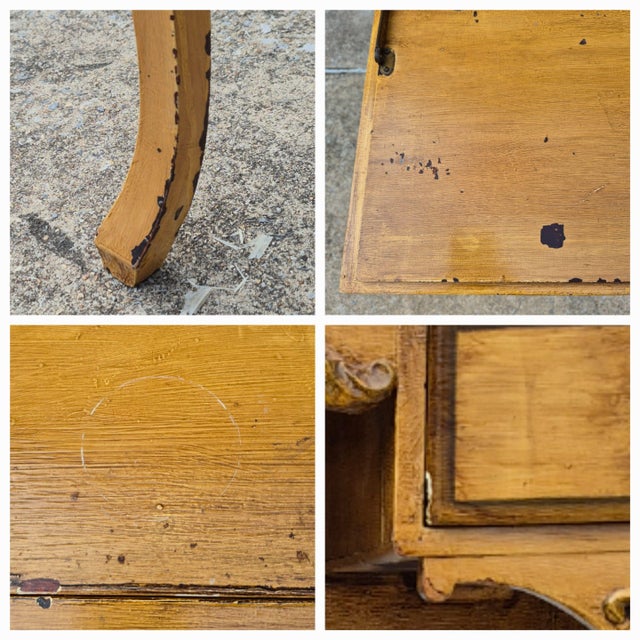 19th Century Antique Yellow Painted Victorian Ladies Slant Front Oak Secretary Desk For Sale - Image 13 of 14