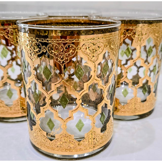 Mid 20th Century Vintage Culver 22k Gold “Valencia” Old Fashioned Glasses, Set of 4 Signed Tumblers For Sale - Image 5 of 10