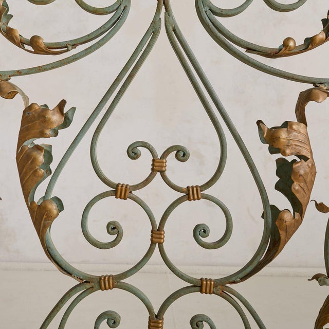 Gold Pair of French Art Deco Verdigris Wrought Iron Screens or Room Dividers, 1940s For Sale - Image 8 of 8