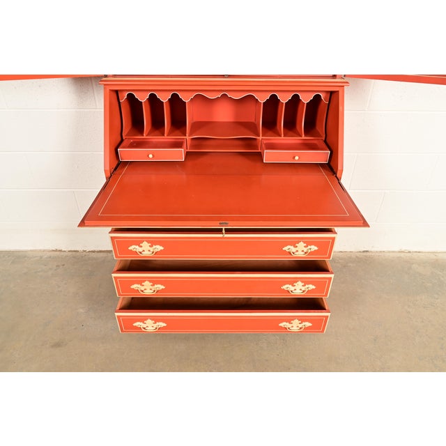 Baker Furniture Style Georgian Red Lacquered Bureau With Drop Front Secretary Desk, Circa 1970s For Sale In South Bend - Image 6 of 15