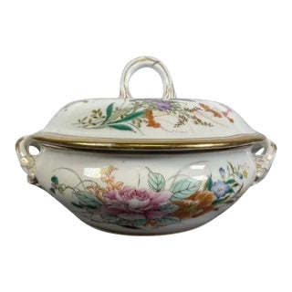 Antique Chinese Export Vegetable Tureen Hand Painted Insects & Flowers For Sale