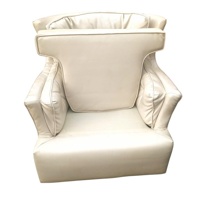 Animal Skin Exquisite Cream Color High-Quality Mid-Century Modern Masterpiece Wingback Chair and Matching Ottoman Set For Sale - Image 7 of 10