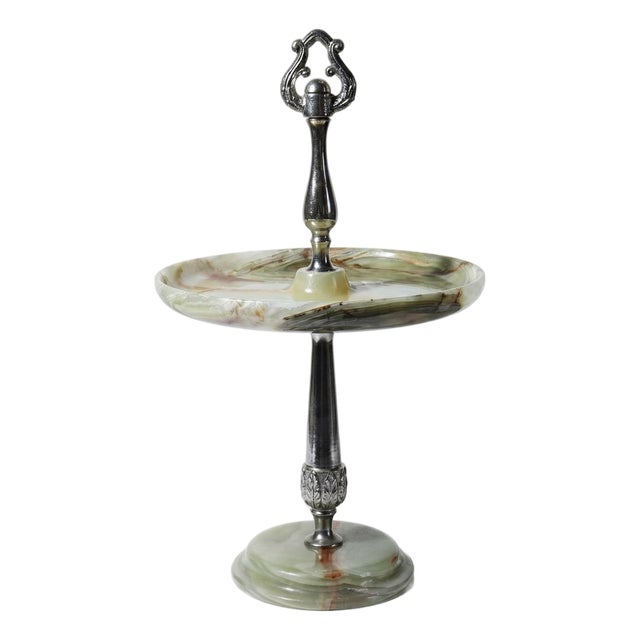 Display Stand in Green Onyx and Silver-Plated Metal, 1940s For Sale