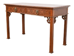 Late 20th Century Baker Furniture Historic Charleston Georgian Carved Mahogany Writing Desk or Console Table
