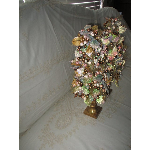 Art Nouveau Vintage Christmas Gold, Green, Red Holly & Berry Topiary Trees For Sale - Image 3 of 10