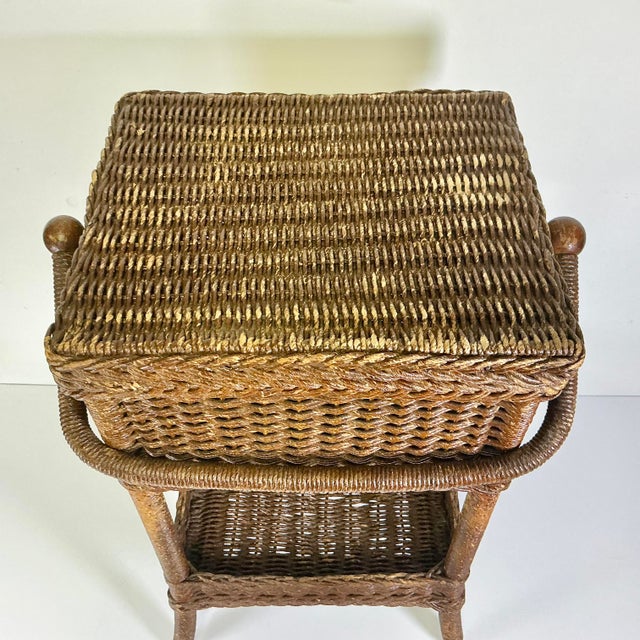 Wood 1920s Antique Boho Chic Americana Coastal Heywood-Wakefield Wicker Drinks Table. For Sale - Image 7 of 15