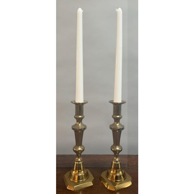 Mid 19th Century Pair of Mid-19th Century English Brass Candlesticks For Sale - Image 5 of 10