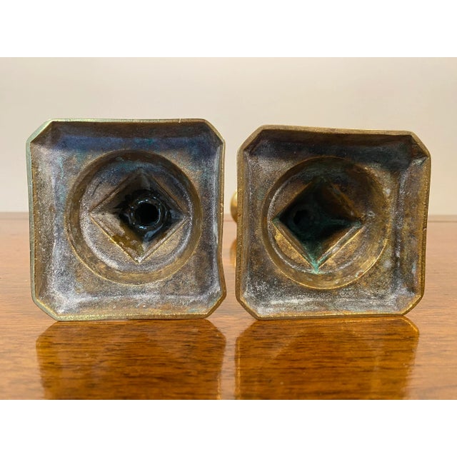 English Late 19th Century English Brass Candleholders- a Pair For Sale - Image 3 of 4