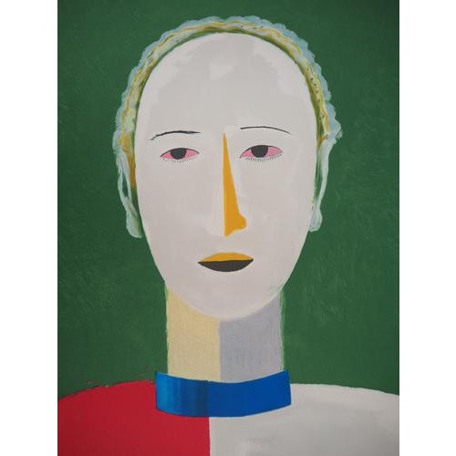 Modern After Kazimir Malevich, Smiling Portrait, Lithograph For Sale - Image 3 of 8