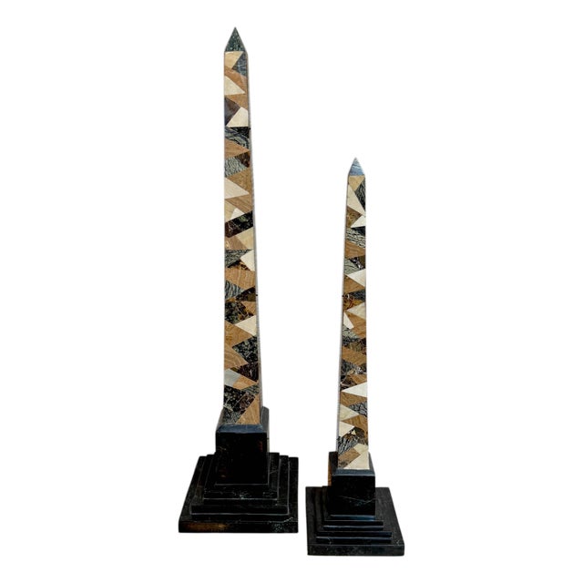 Pair of Graduated Tessellated Specimen Marble Obelisks by Maitland-Smith For Sale