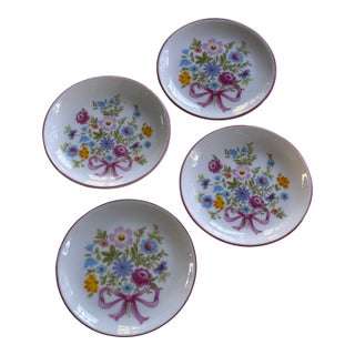 LastCHANCE!Vintage Reutter Porzellan Germany Flowers & Ribbon Motif Butter Pat Plates - Set of 4 For Sale
