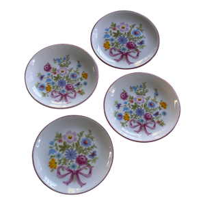 Vintage Reutter Porzellan Germany Flowers & Ribbon Motif Butter Pat Plates - Set of 4