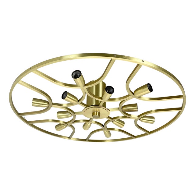 Large Brass Flush Mount in the style of Stilnovo, Italy, 1960s For Sale