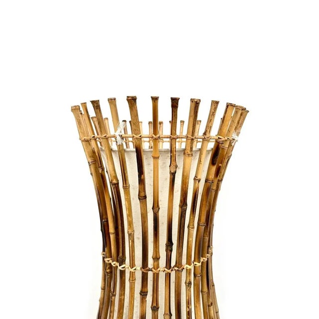 Italian Franco Albini Style Bamboo Floor Lamp in Rattan and Cotton by Franco Albini, 1960s For Sale - Image 10 of 13