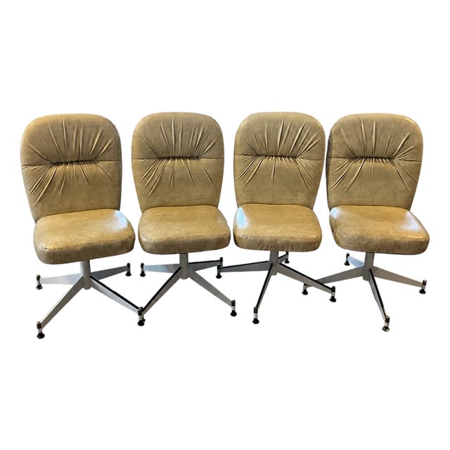 1970s Space Age Gathered Vinyl Swivel Dining Chairs—Set of 4 For Sale