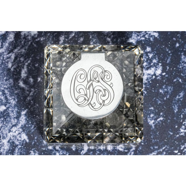 English Elegant Large Antique Paperweight Crystal Sterling Silver English Desk Inkwell For Sale - Image 3 of 15