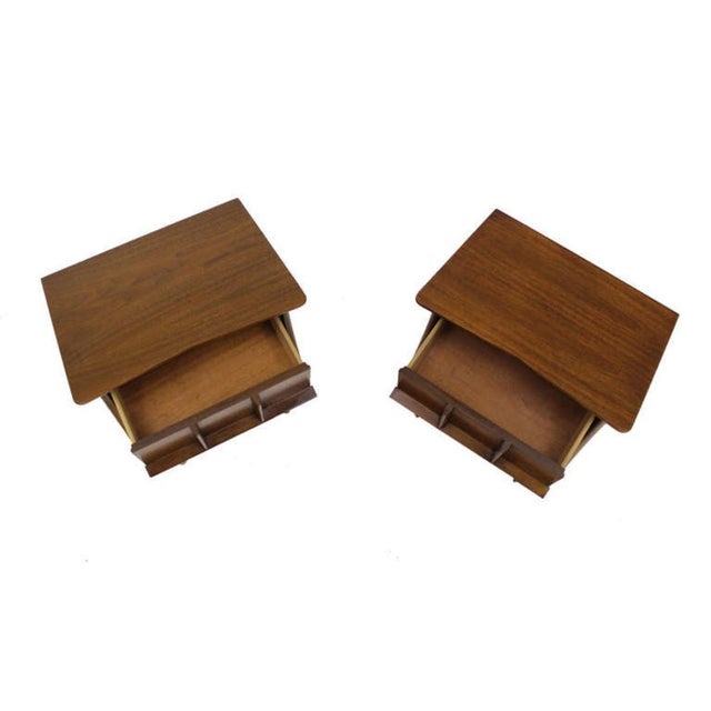 Mid-Century Modern Pair of Danish Mid Century Modern One Drawer Walnut End Tables Night Stands MINT For Sale - Image 3 of 6