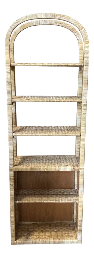 1970s Boho Chic Tall Thin Wicker Etagere