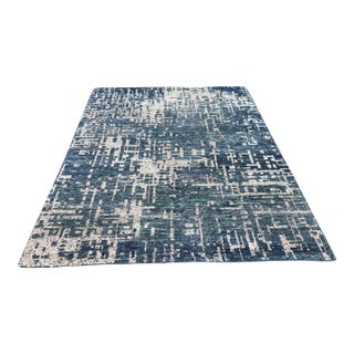 6ft 2in × 9ft Crate & Barrel Celosia Indigo Blue Hand Knotted Rug For Sale