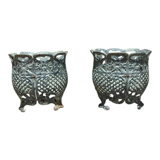 Matching Pair of Antique Victorian Cast Iron Reticulated/Lacework Planters For Sale
