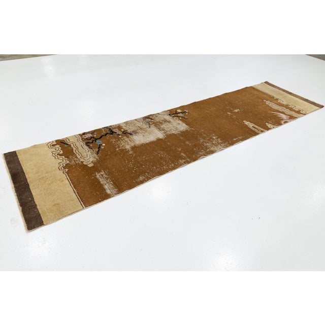 Earthy Tones Antique Art Deco Chinese Nichols Style Runner – Hand-Knotted Wool For Sale - Image 9 of 9