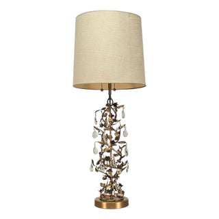 1950s–1960s Marbro Gilt Tole and Crystal Floral Vine Table Lamp For Sale