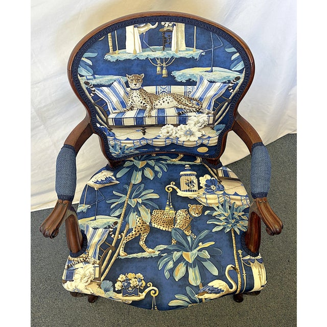 Early 1900's French Boudoir Fruitwood Armchair With New Statement Upholstery For Sale - Image 9 of 18