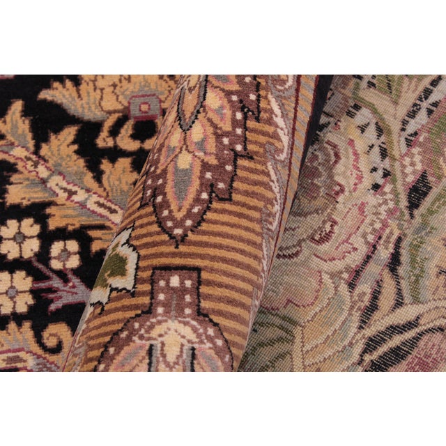 Textile Art Nouveau 1990's Floral Pak-Persian Black/Brown Wool Rug - 9'2'' X 12'2'' For Sale - Image 7 of 9