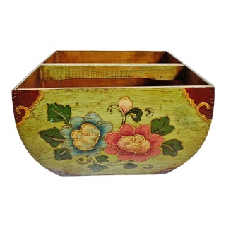 Vintage Painted Wood Bucket For Sale