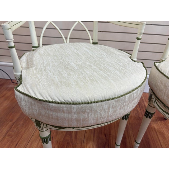 Late 20th Century Pair of Painted Neoclassical Armchairs in Cream & Sage Green – Directoire Style Style For Sale - Image 5 of 9