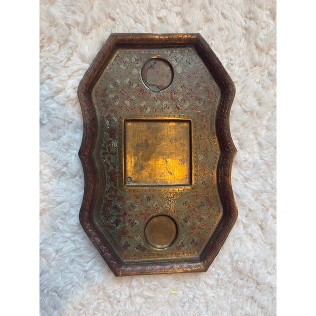 Late 19th Century Victorian Anglo-Indian Hand-Chased Brass Tray, Kashmiri Floral c.1900 For Sale - Image 5 of 12