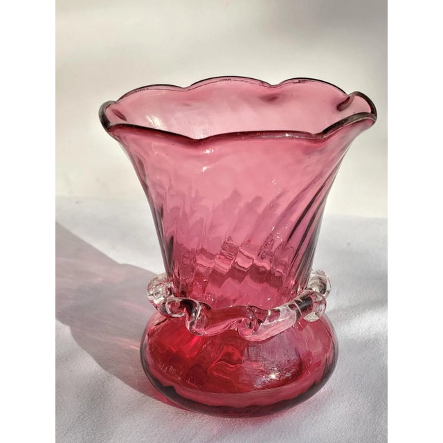1980s Pilgrim Cranberry Glass Bud Vase With Crystal Collar For Sale - Image 4 of 12