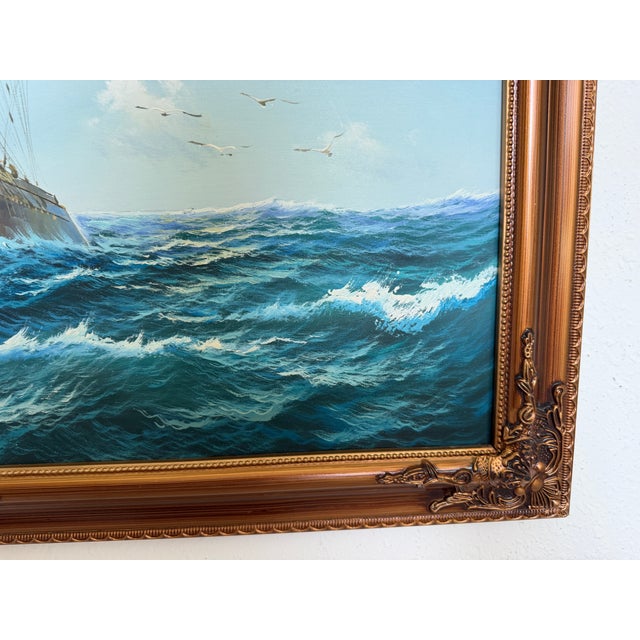 2020s Large Original Vintage Oil Painting Sailing Ship Seascape Marine Art Framed For Sale - Image 5 of 7