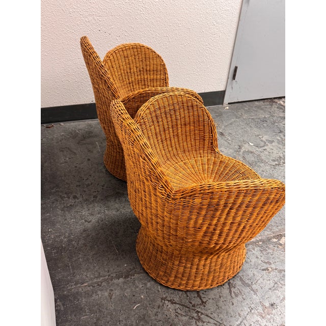Wood Floral Vintage Boho Style Wicker Lounge Chairs, Pair For Sale - Image 7 of 12