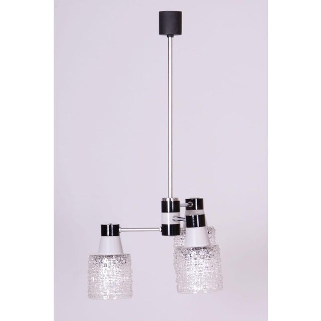 Mid-Century Czech Chandelier in Chrome and Opaline Glass attributed to Drukov, 1970s For Sale - Image 3 of 13