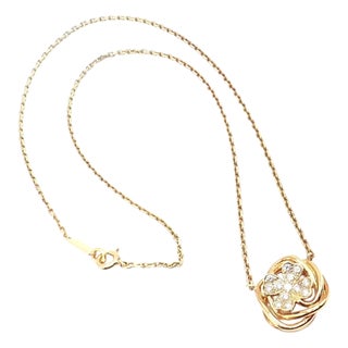 Chanel 4 Leaf Clover Gold Diamond Pendant Link Chain Necklace For Sale