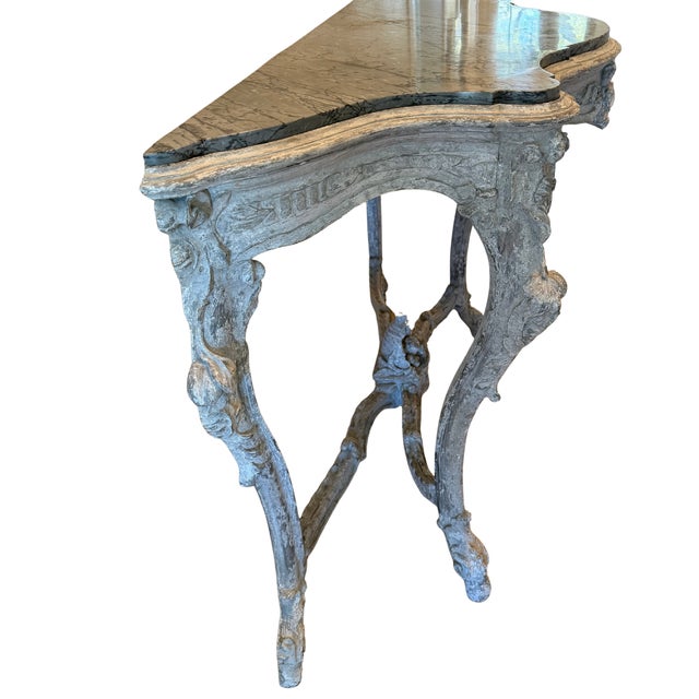 Early 20th Century Italian Rococo Style Shaped Grey Marble-Top Console Table For Sale In Houston - Image 6 of 17