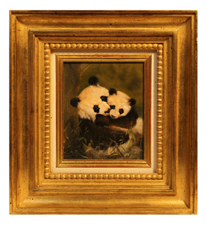 Wolfgang Kaiser, Panda Mother and Cub, 20th Century, Oil on Wood, Framed