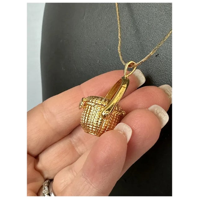 Gold Tone Nantucket Basket Pendant For Sale - Image 9 of 12