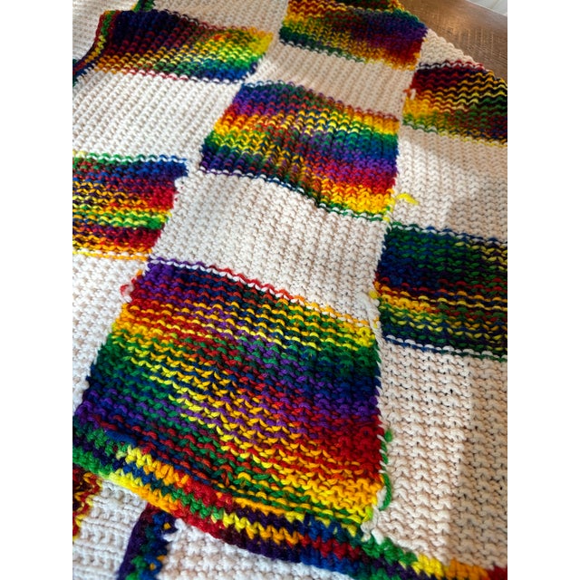 Vintage Hand Knit Grannie Square Checkered Afghan Throw For Sale - Image 11 of 11