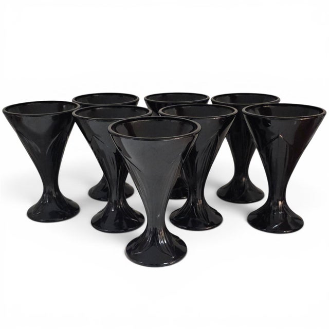 Mid 20th Century Mid 20th Century La Rochère Fidji Black Amethyst Pressed Glass Goblets, Set of Eight For Sale - Image 5 of 15