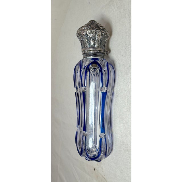 Antique 1800's European Cut to Clear Crystal Sterling Silver Perfume Bottle Jar For Sale - Image 4 of 15