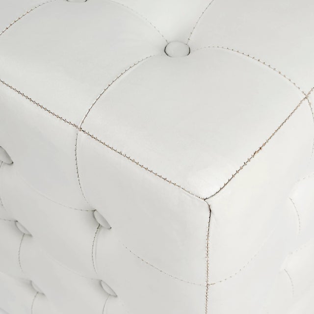 2020s Leon Leather Ottoman, White For Sale - Image 5 of 8