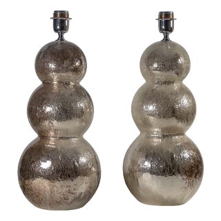 Vintage Silver Mirrored Murano Table Lamps, Set of 2 For Sale