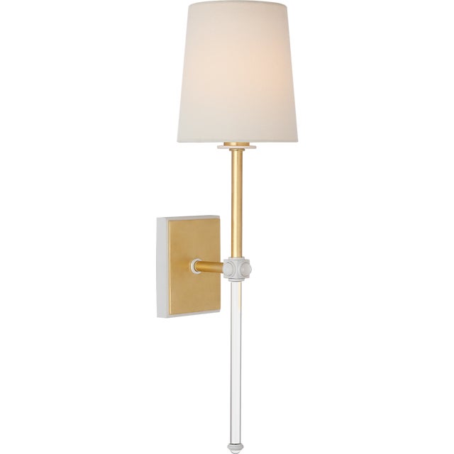 Traditional Julie Neill for Visual Comfort Signature Lucia 21" Cordless Sconce in Gild and Crystal with Linen Shade For Sale - Image 3 of 11